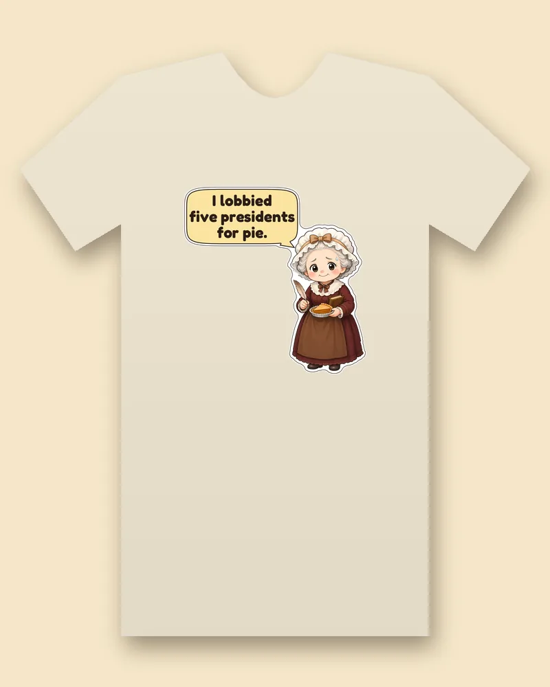 Sarah Josepha Hale on a natural tee mockup