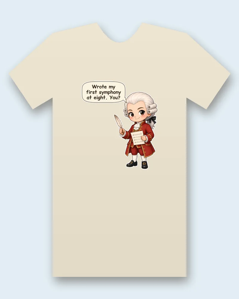 Wolfgang Amadeus Mozart on a natural tee mockup