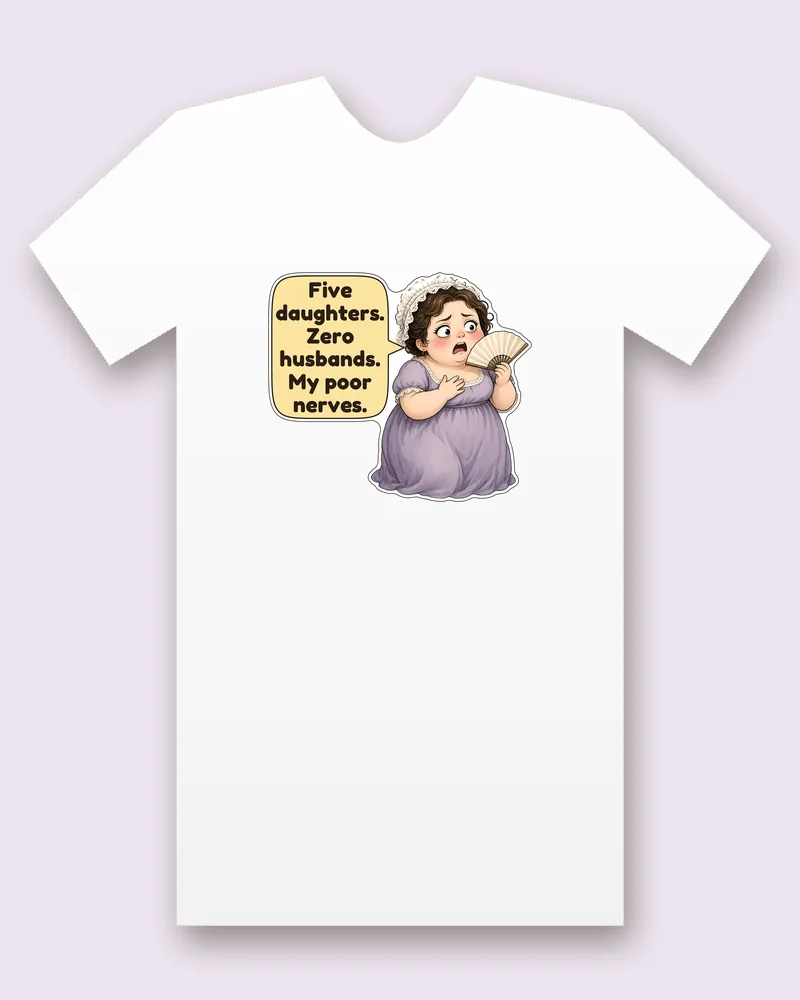 Mrs Bennet on a white tee mockup