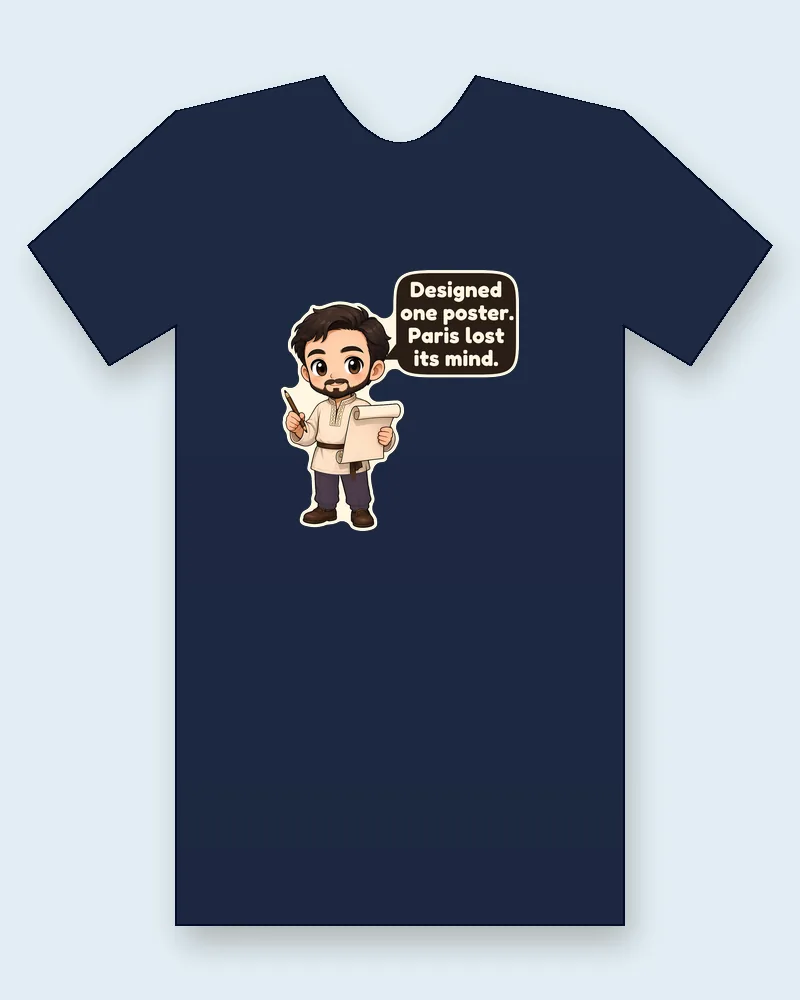 Alphonse Mucha on a navy tee mockup