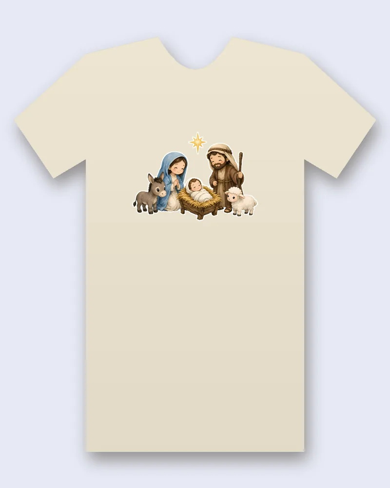 Nativity on a natural tee mockup