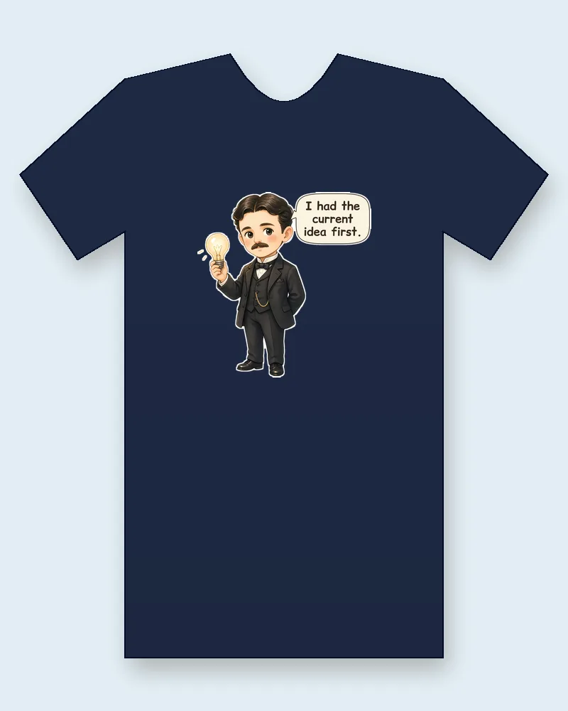 Nikola Tesla on a navy tee mockup