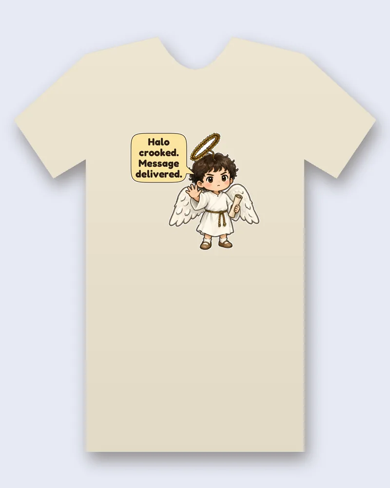 Christmas Pageant Angel on a natural tee mockup
