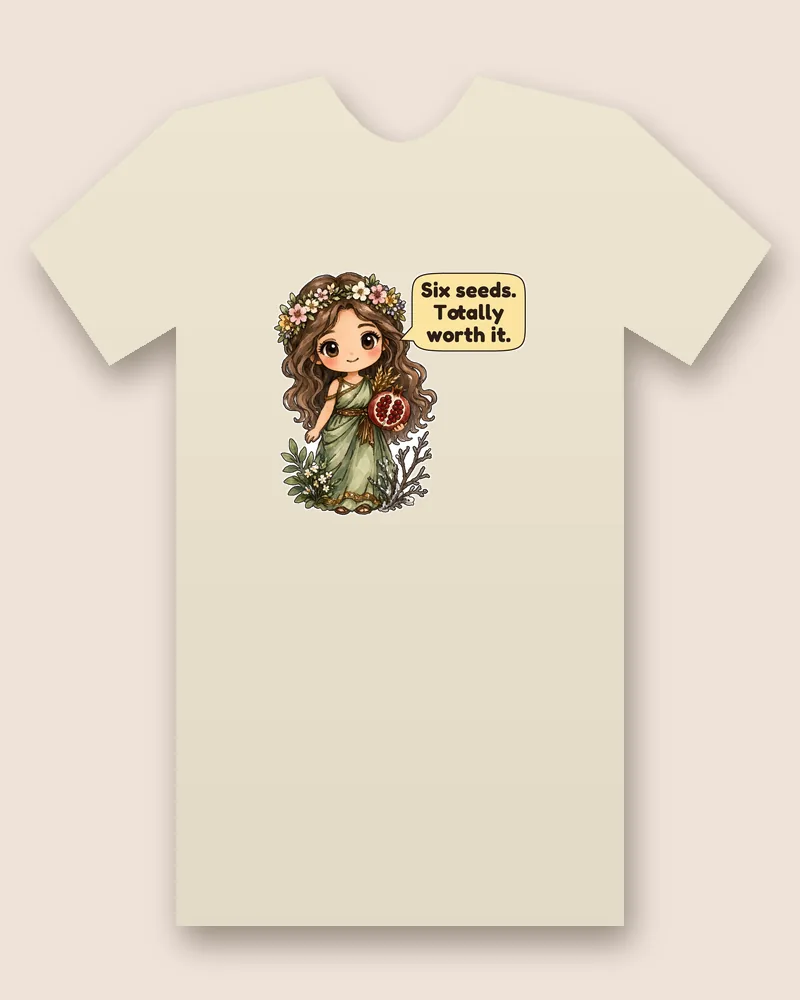 Persephone on a natural tee mockup
