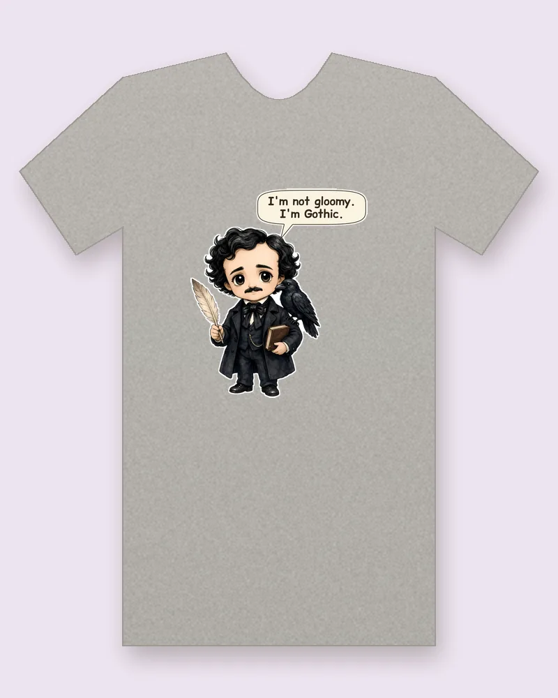 Edgar Allan Poe with Quill and Book on a heather gray tee mockup