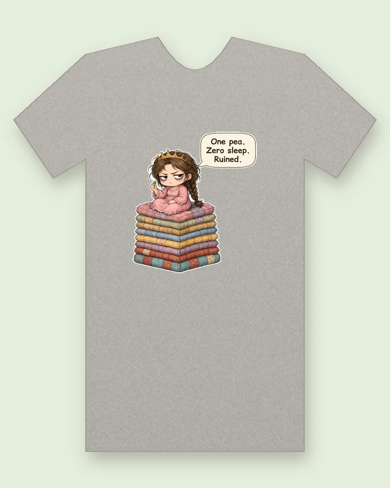 Princess and the Pea on a heather gray tee mockup