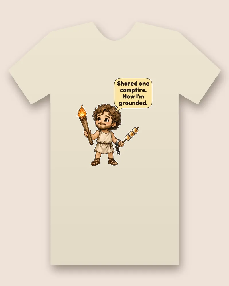 Prometheus on a natural tee mockup