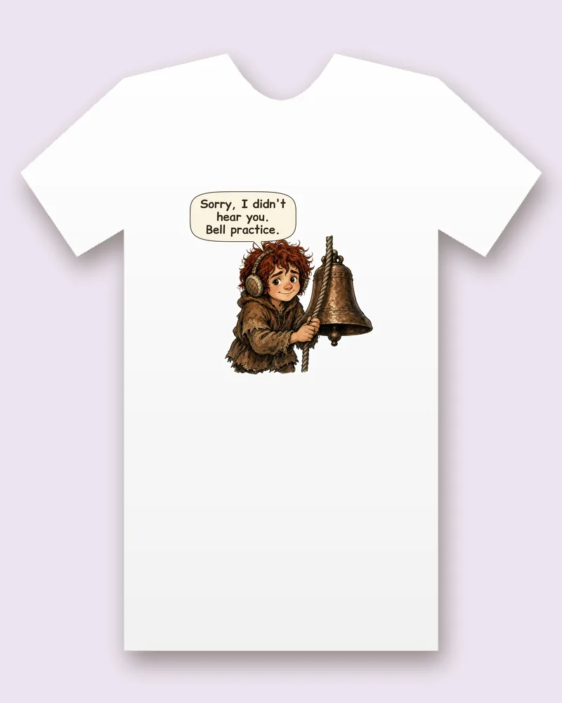 Quasimodo on a white tee mockup