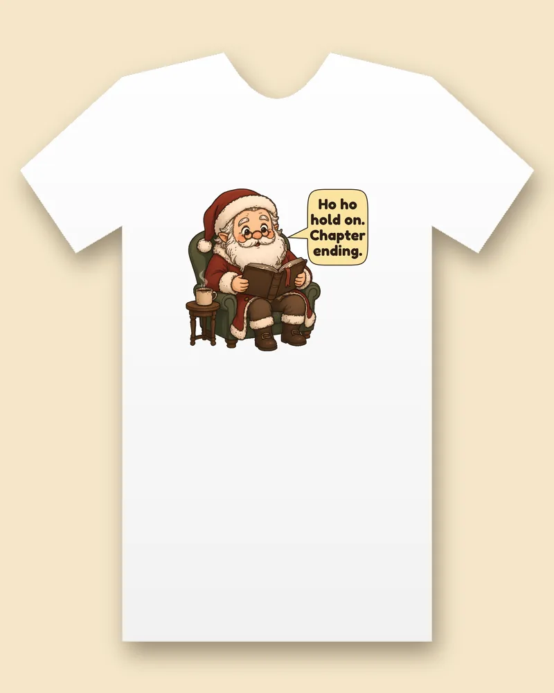 Reading Santa on a white tee mockup