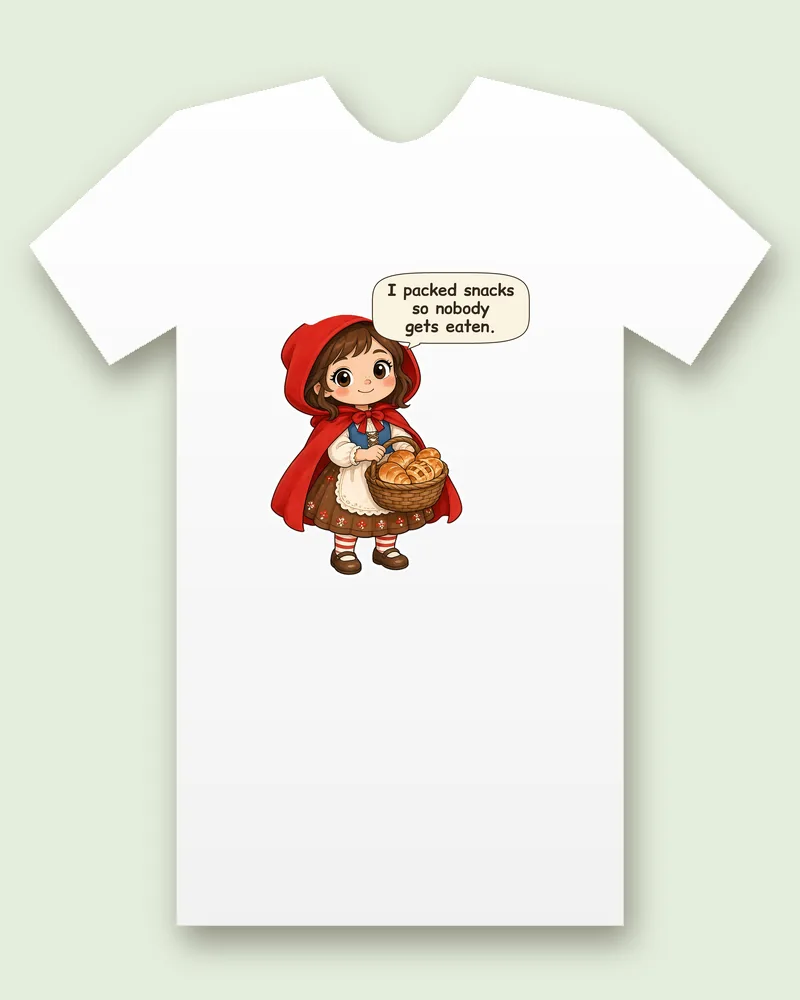 Little Red Riding Hood on a white tee mockup