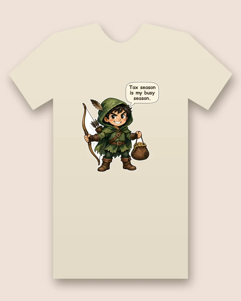 Sherwood Outlaw on a natural tee mockup