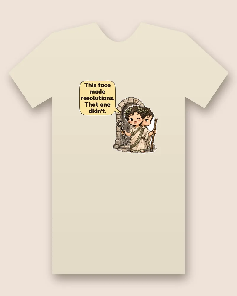 Roman God of January on a natural tee mockup