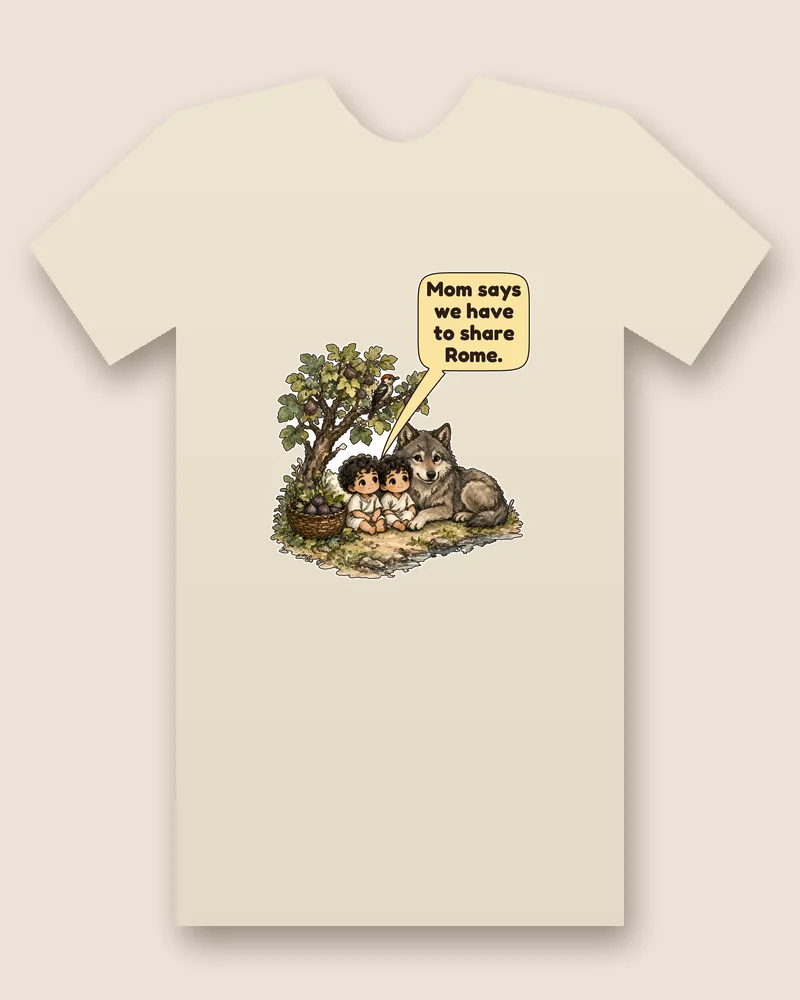 Romulus and Remus on a natural tee mockup