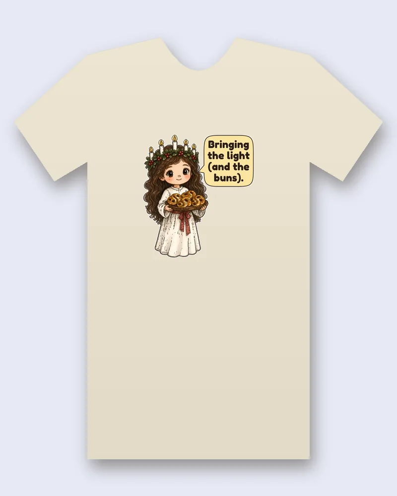 Saint Lucy on a natural tee mockup