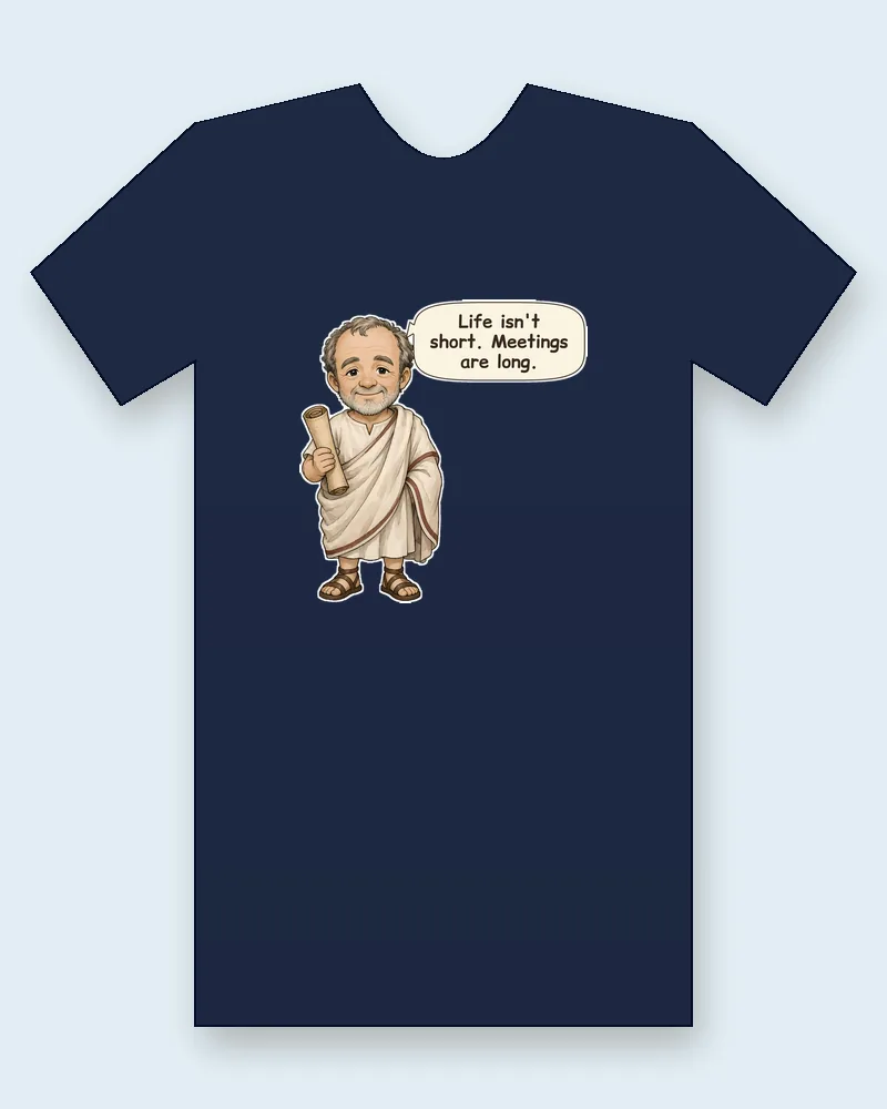 Seneca on a navy tee mockup