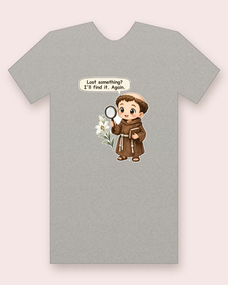 Saint Anthony of Padua on a heather gray tee mockup