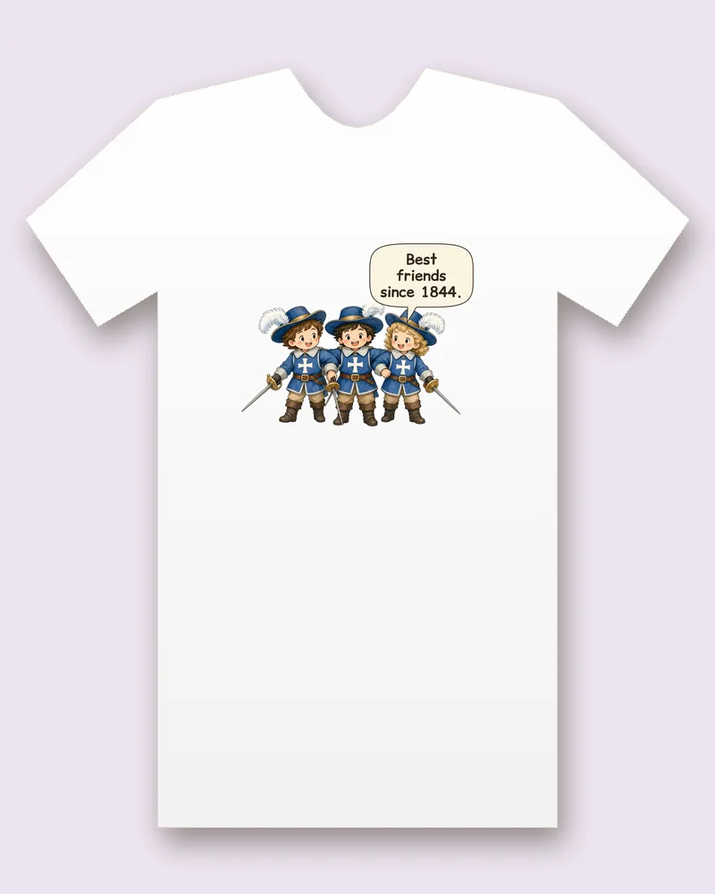 The Three Swordsmen on a white tee mockup