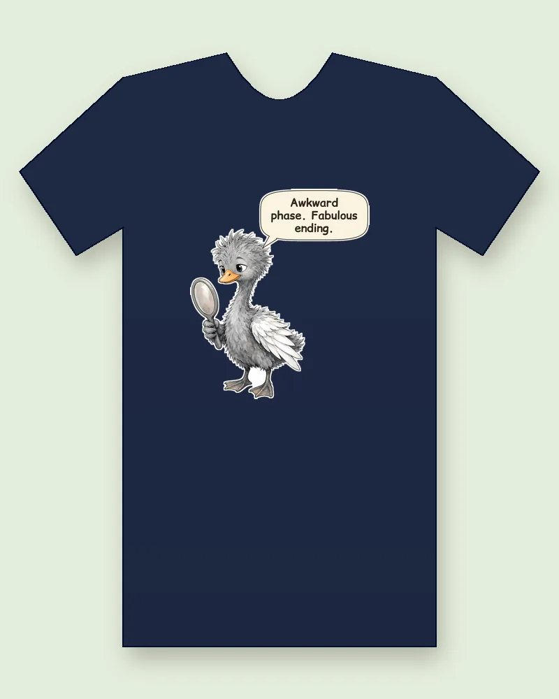 Ugly Duckling on a navy tee mockup