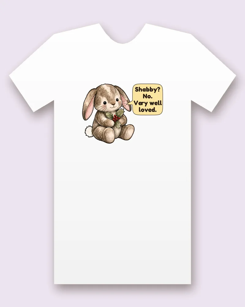 Velveteen Rabbit on a white tee mockup