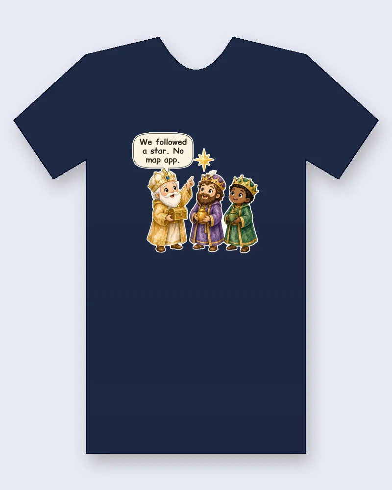 Three Wise Men on a navy tee mockup