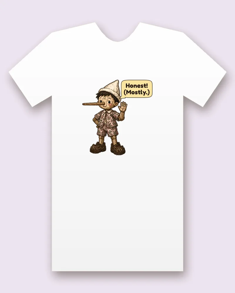 Wooden Puppet Boy on a white tee mockup