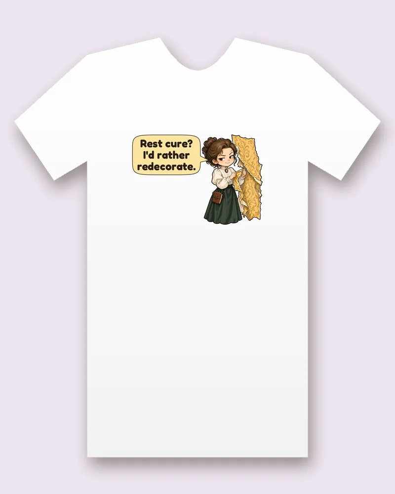 Yellow Wallpaper Narrator on a white tee mockup