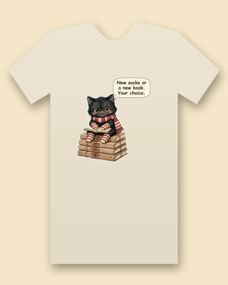 Cozy Yule Cat on a natural tee mockup