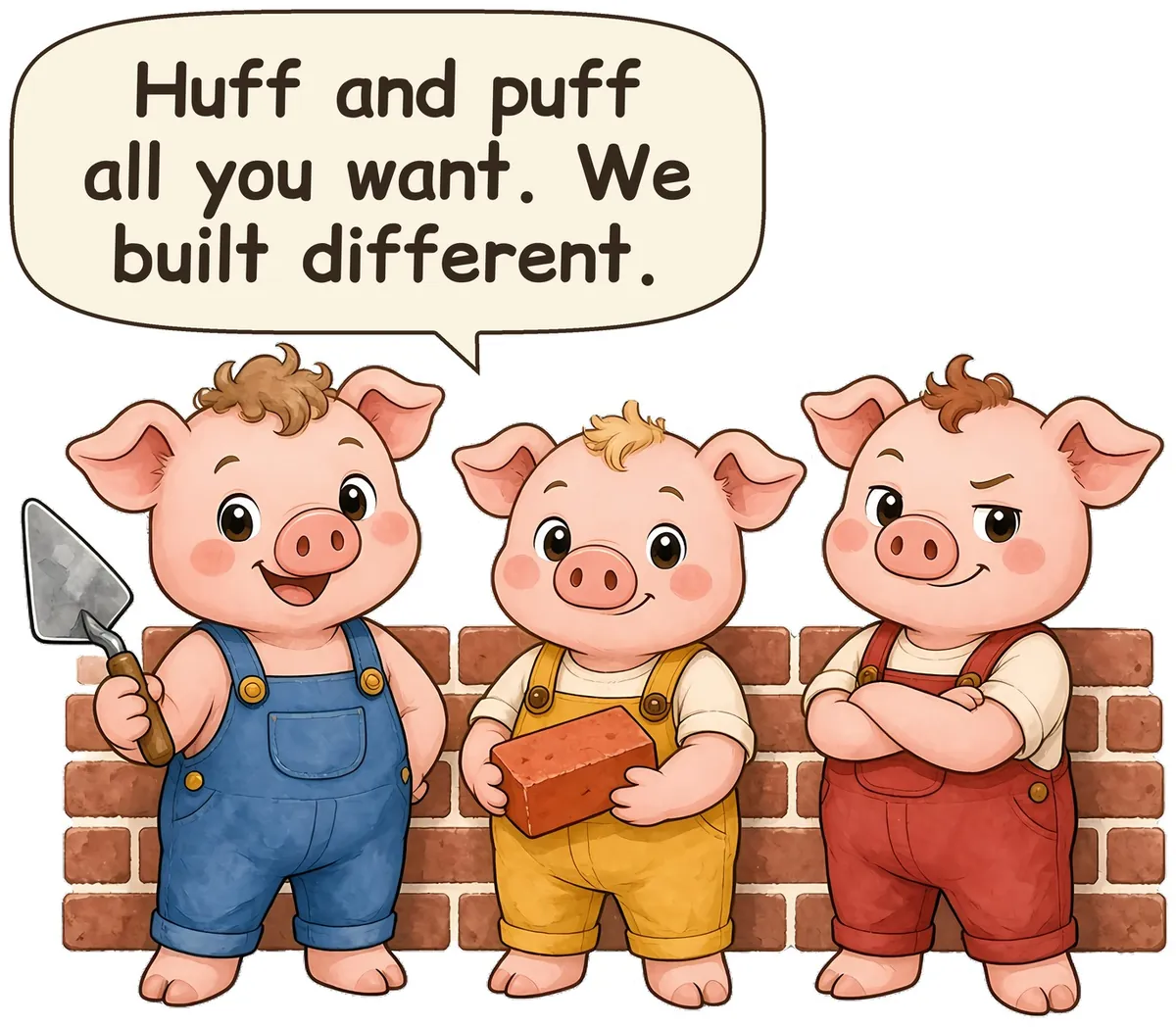 The Three Little Pigs storybook watercolor design