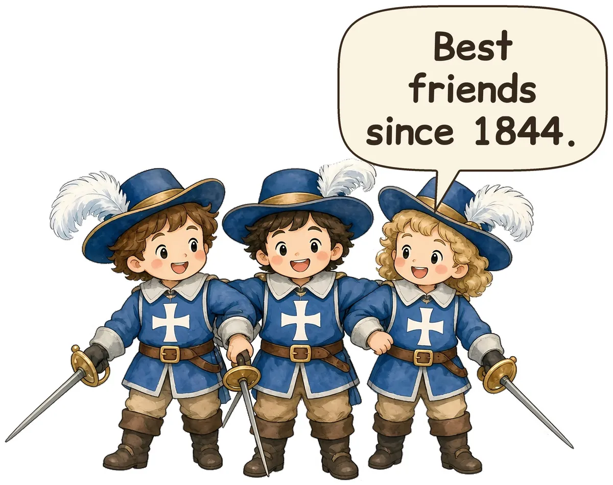 The Three Swordsmen storybook watercolor design