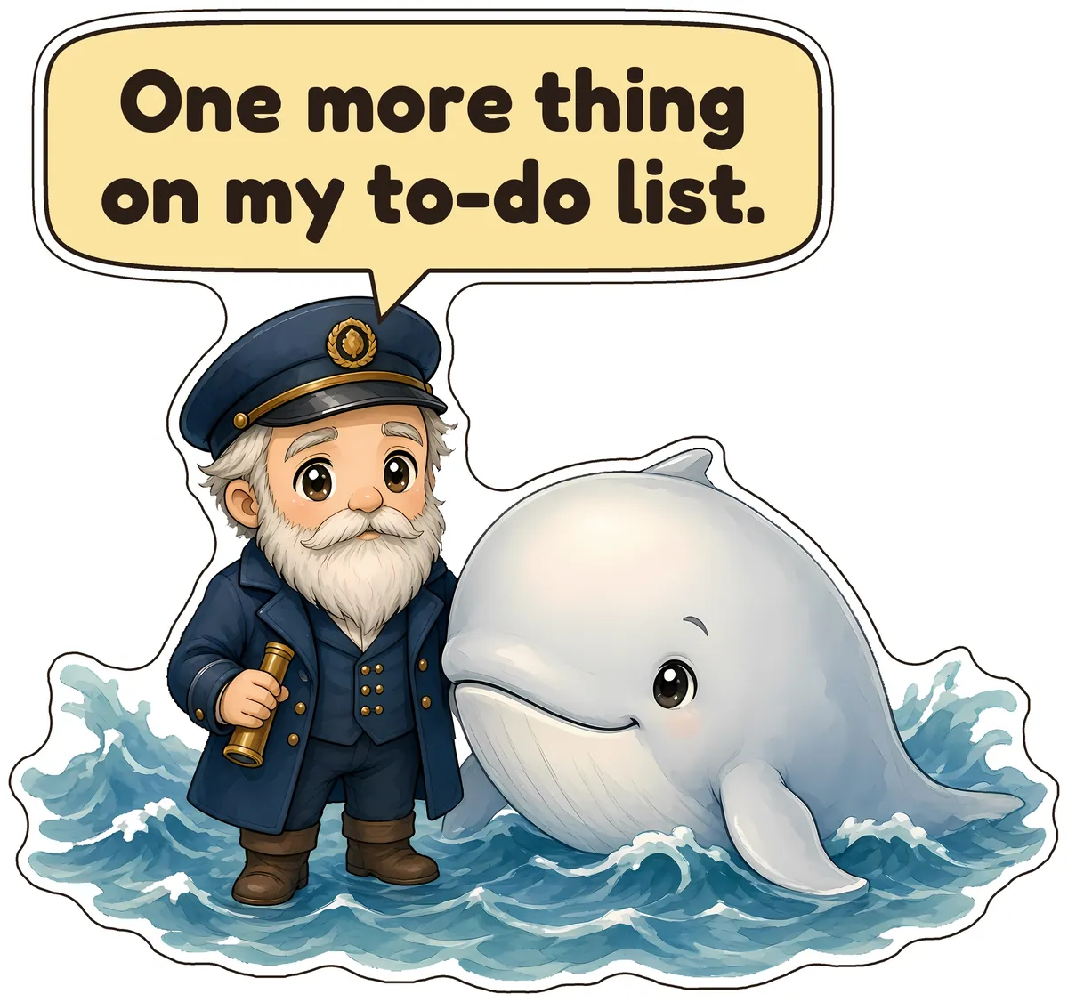 White Whale and Sea Captain storybook watercolor design