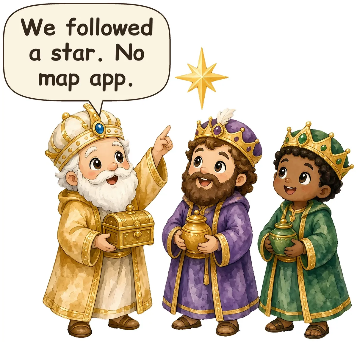 Three Wise Men storybook watercolor design