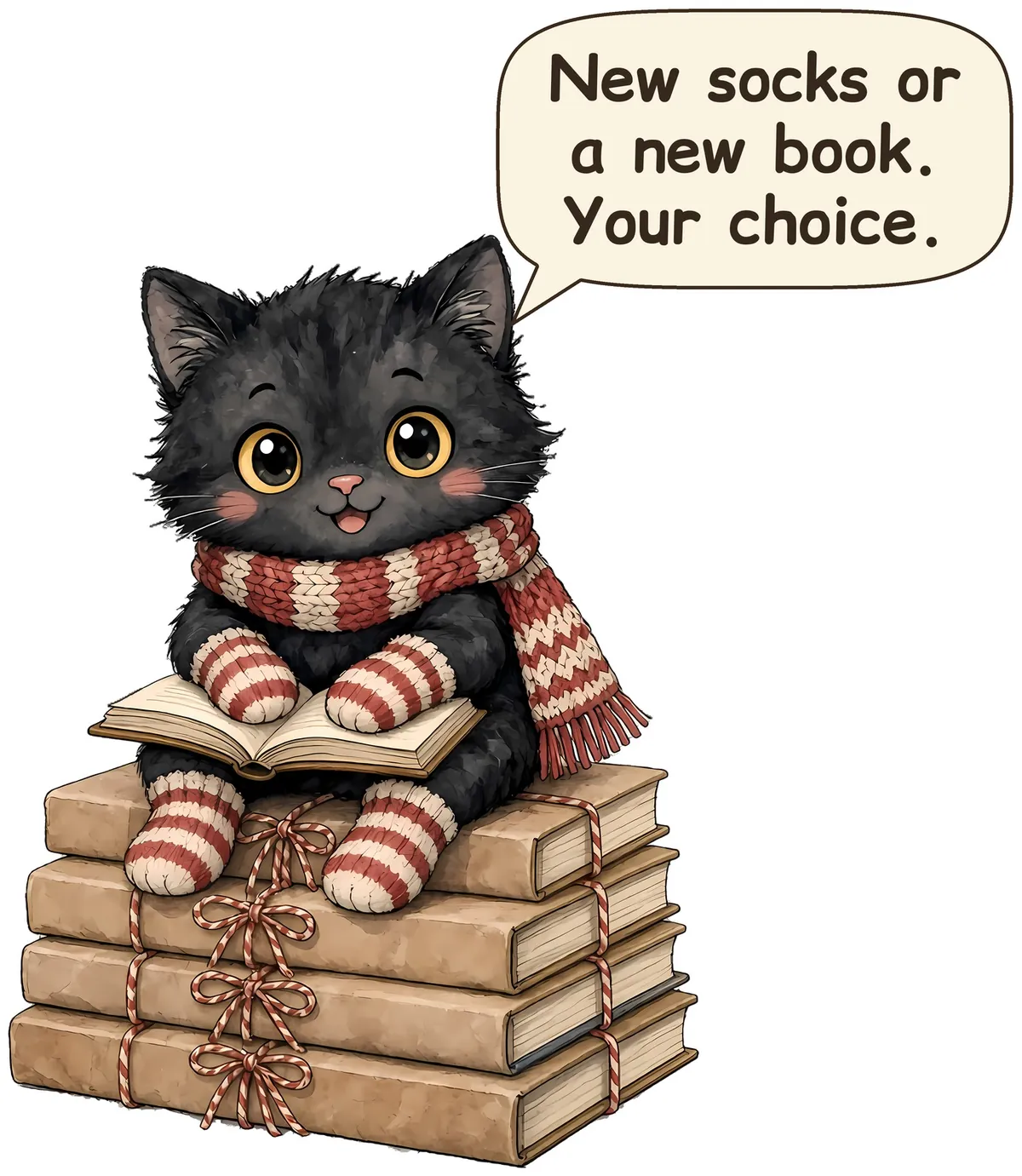 Cozy Yule Cat storybook watercolor design